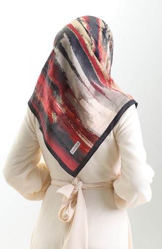 Karaca Patterned Natural Fiber Scarf 82019-05 Black Burgundy 82019-05