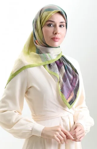 وشاح كاراجا من الألياف الطبيعية المنقوشة 82019-06 أخضر زيتي فستقي أخضر 82019-06