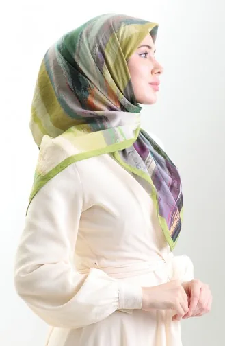 وشاح كاراجا من الألياف الطبيعية المنقوشة 82019-06 أخضر زيتي فستقي أخضر 82019-06