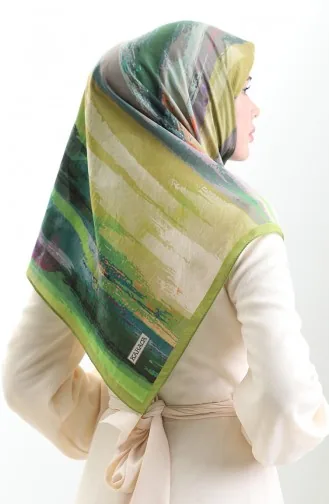 وشاح كاراجا من الألياف الطبيعية المنقوشة 82019-06 أخضر زيتي فستقي أخضر 82019-06