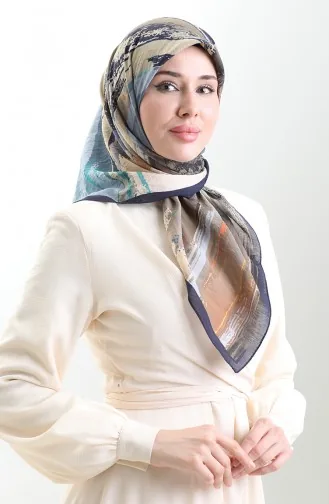 Karaca Patterned Natural Fiber Scarf 82019-08 Navy Blue Indigo 82019-08