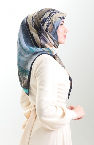 وشاح كاراكا من الألياف الطبيعية المنقوشة 82019-08 أزرق داكن نيلي 82019-08