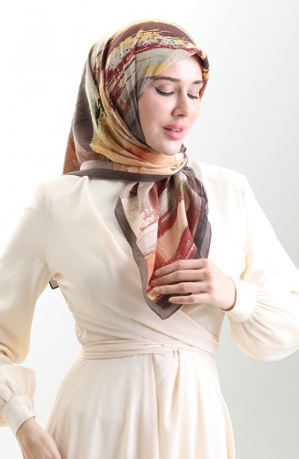 Karaca Patterned Natural Fiber Scarf 82019-10 Brown Mustard 82019-10