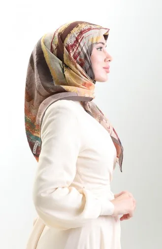 Karaca Patterned Natural Fiber Scarf 82019-10 Brown Mustard 82019-10