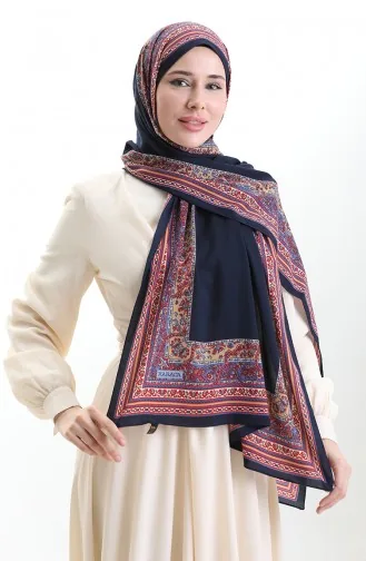 Karaca Patterned Mio Shawl 82012-02 Navy Blue Gold 82012-02