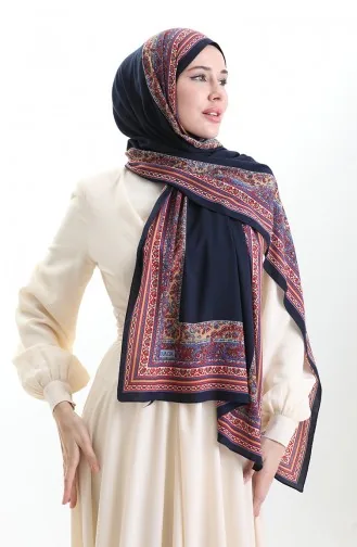 Karaca Patterned Mio Shawl 82012-02 Navy Blue Gold 82012-02