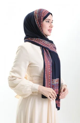 Karaca Patterned Mio Shawl 82012-02 Navy Blue Gold 82012-02