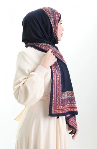 Karaca Patterned Mio Shawl 82012-02 Navy Blue Gold 82012-02