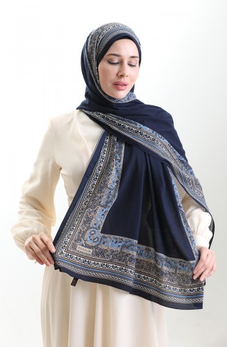 Mio Shawl With Karaca Pattern 82012-07 Navy Blue 82012-07