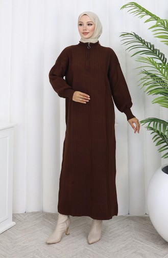 Robe En Maille Côtelée Avec Fermeture éclair 0005-04 Marron 0005-04