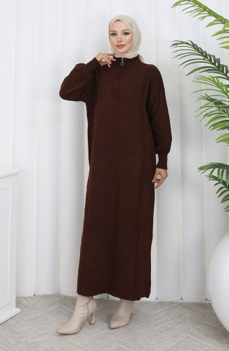 Robe En Maille Côtelée Avec Fermeture éclair 0005-04 Marron 0005-04