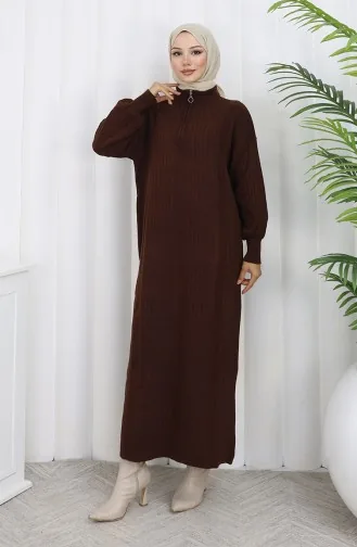 Robe En Maille Côtelée Avec Fermeture éclair 0005-04 Marron 0005-04