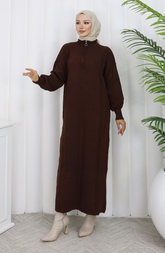 Robe En Maille Côtelée Avec Fermeture éclair 0005-04 Marron 0005-04