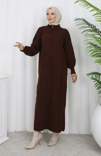 Robe En Maille Côtelée Avec Fermeture éclair 0005-04 Marron 0005-04