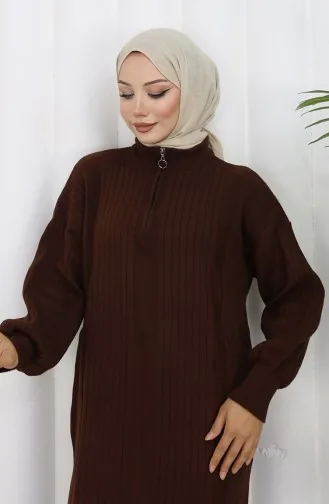 Robe En Maille Côtelée Avec Fermeture éclair 0005-04 Marron 0005-04