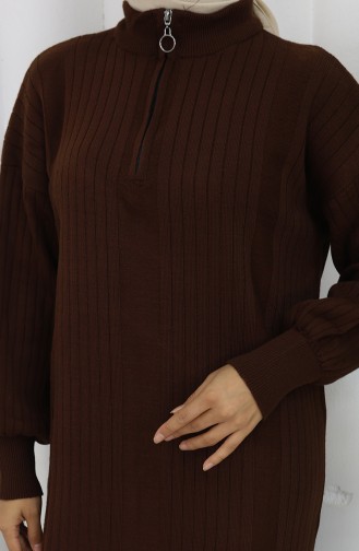 Robe En Maille Côtelée Avec Fermeture éclair 0005-04 Marron 0005-04