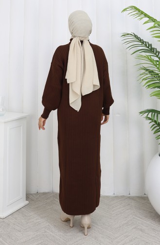 Robe En Maille Côtelée Avec Fermeture éclair 0005-04 Marron 0005-04