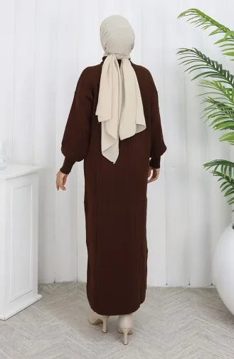 Robe En Maille Côtelée Avec Fermeture éclair 0005-04 Marron 0005-04