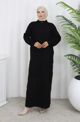 Triko Fitilli Fermuar Detaylı Elbise 0005-05 Siyah
