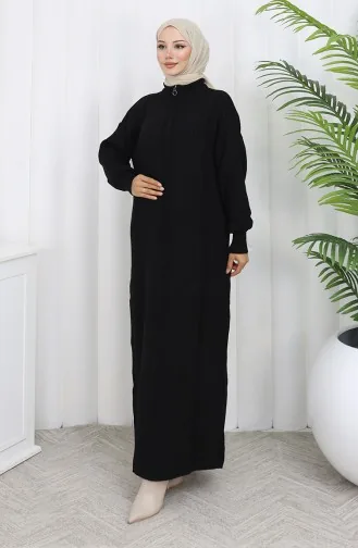 Triko Fitilli Fermuar Detaylı Elbise 0005-05 Siyah