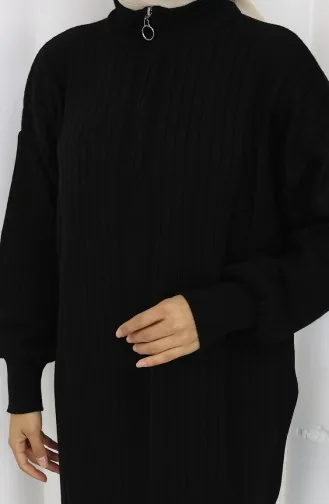 Triko Fitilli Fermuar Detaylı Elbise 0005-05 Siyah