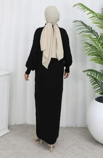 Triko Fitilli Fermuar Detaylı Elbise 0005-05 Siyah