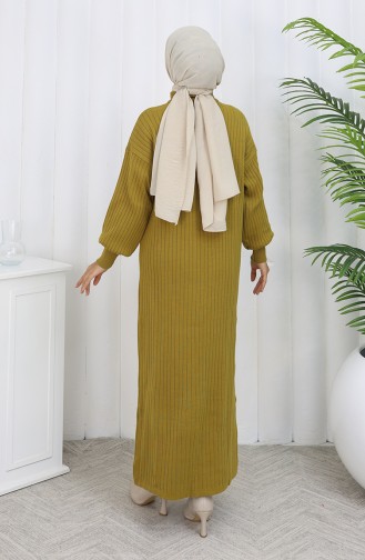 Robe Tricotée Côtelée Avec Fermeture éclair 0005-06 Vert Pétrole 0005-06