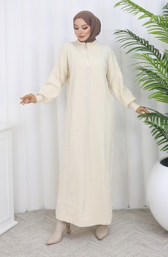 Robe En Maille Côtelée Avec Détails Zippés 0005-07 Beige 0005-07
