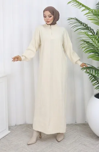 فستان محبوك مضلع بسحاب مفصل 0005-07 بيج 0005-07