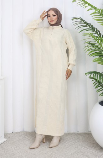 Robe En Maille Côtelée Avec Détails Zippés 0005-07 Beige 0005-07