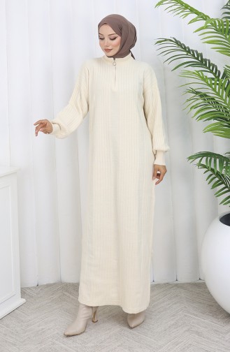 Robe En Maille Côtelée Avec Détails Zippés 0005-07 Beige 0005-07