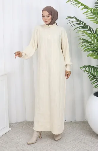 فستان محبوك مضلع بسحاب مفصل 0005-07 بيج 0005-07