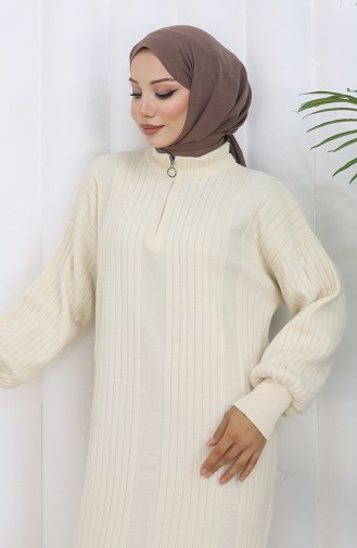 Robe En Maille Côtelée Avec Détails Zippés 0005-07 Beige 0005-07