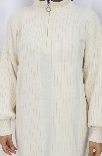 Robe En Maille Côtelée Avec Détails Zippés 0005-07 Beige 0005-07