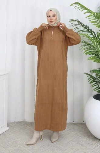 فستان محبوك مضلع بسحاب مفصل 0005-08 لون قهوة حليبية 0005-08