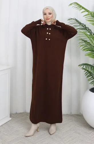 Gebreide Polokraag Met Knoopdetailjurk 0007-04 Bruin 0007-04