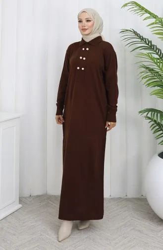 Gebreide Polokraag Met Knoopdetailjurk 0007-04 Bruin 0007-04