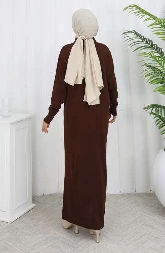 Gebreide Polokraag Met Knoopdetailjurk 0007-04 Bruin 0007-04