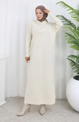 Knitwear Polo Collar Button Detailed Dress 0007-05 Beige 0007-05