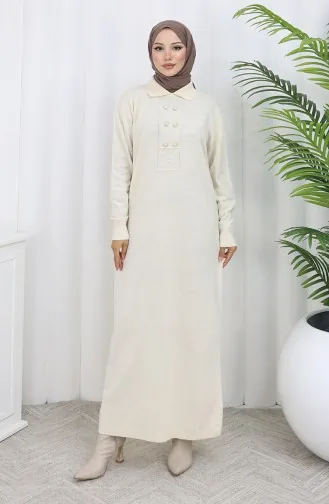 Knitwear Polo Collar Button Detailed Dress 0007-05 Beige 0007-05
