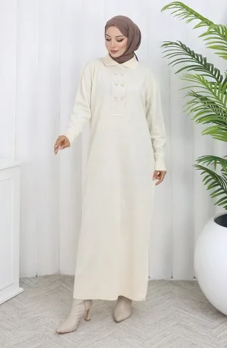Knitwear Polo Collar Button Detailed Dress 0007-05 Beige 0007-05
