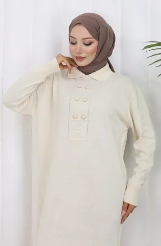 Knitwear Polo Collar Button Detailed Dress 0007-05 Beige 0007-05