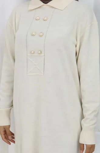 Knitwear Polo Collar Button Detailed Dress 0007-05 Beige 0007-05