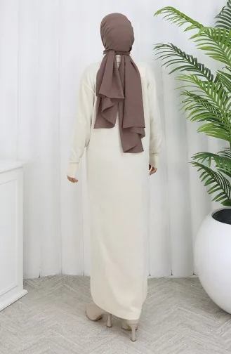 Knitwear Polo Collar Button Detailed Dress 0007-05 Beige 0007-05