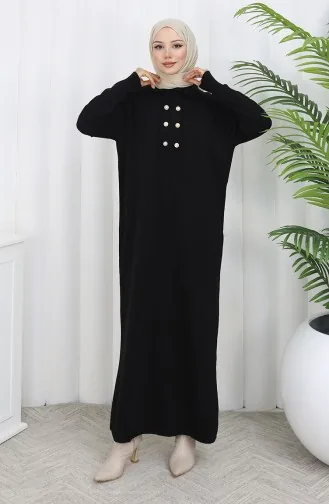 Gebreide Polokraag Met Knoopdetailjurk 0007-06 Zwart 0007-06