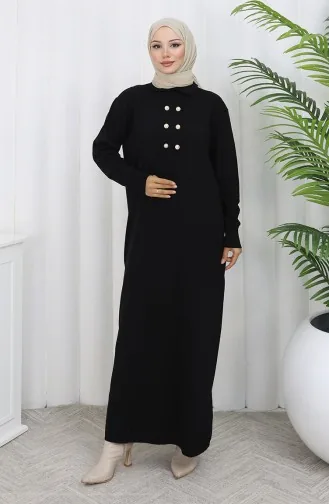 Gebreide Polokraag Met Knoopdetailjurk 0007-06 Zwart 0007-06