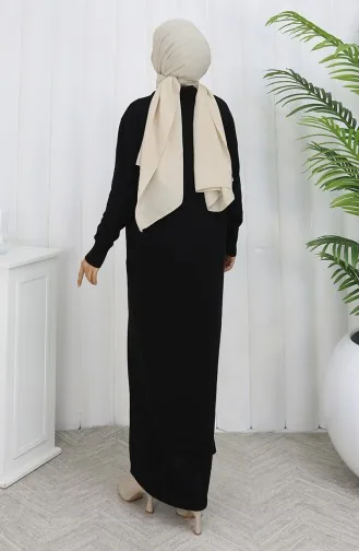 Gebreide Polokraag Met Knoopdetailjurk 0007-06 Zwart 0007-06