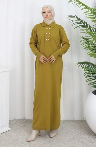 Gebreide Polokraag Met Knoopdetailjurk 0007-07 Oliegroen 0007-07