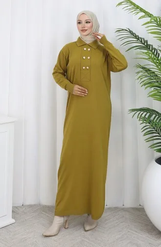 Gebreide Polokraag Met Knoopdetailjurk 0007-07 Oliegroen 0007-07