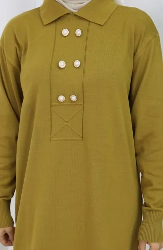 Gebreide Polokraag Met Knoopdetailjurk 0007-07 Oliegroen 0007-07